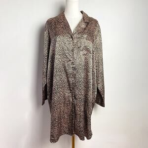 Vintage Satin Leopard Print Sleep Shirt Nightgown Chic Luxury Old Money Mob Wife